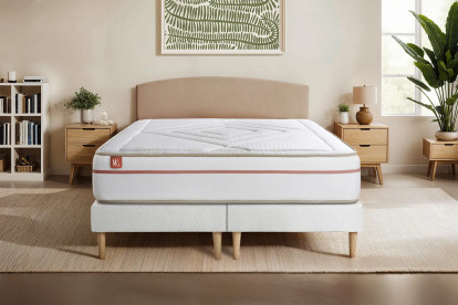 Pack lit complet 180x200 cm - Matelas + 2 Sommiers Blancs + 2 oreillers + Couette - Le Paisible