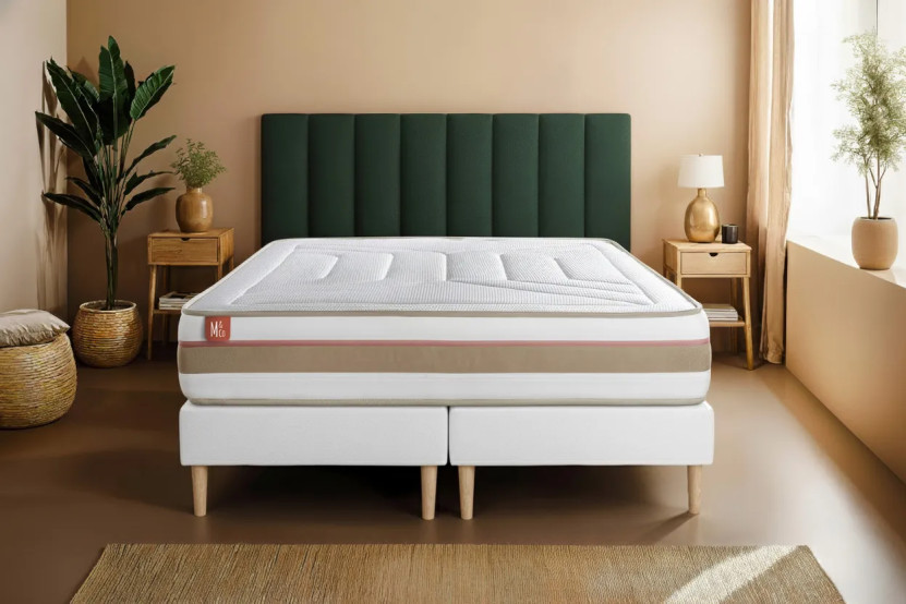 Pack lit complet 200x200 cm - Matelas + 2 Sommiers Blancs + 2 oreillers + Couette - Le Tendre