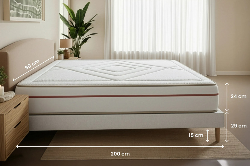 Ensemble Matelas Sommier 90x200 cm - Sommier Beige (déjà monté) - Le Paisible