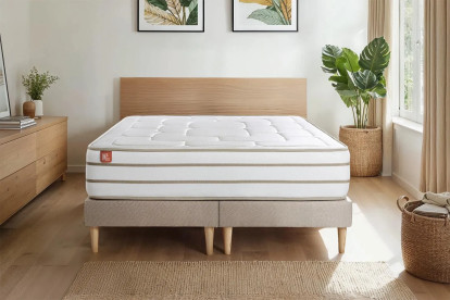 Pack lit complet 180x200 cm - Matelas + 2 Sommiers Beiges + 2 oreillers + Couette - Le Douillet