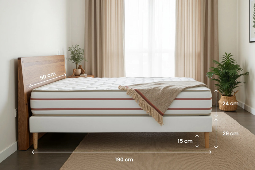 Ensemble Matelas Sommier 90x190 cm - Sommier Blanc (déjà monté) - Le Doux