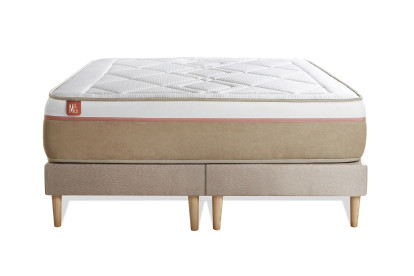 Pack lit complet 180x200 cm - Matelas + 2 Sommiers Beiges + 2 oreillers + Couette - Le Soyeux