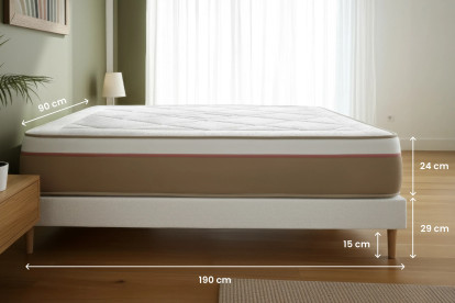 Ensemble Matelas Sommier 90x190 cm - Sommier Beige (déjà monté) - Le Soyeux