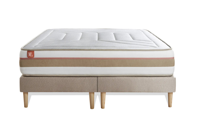 Pack lit complet 200x200 cm - Matelas + 2 Sommiers Beiges + 2 oreillers + Couette - Le Tendre