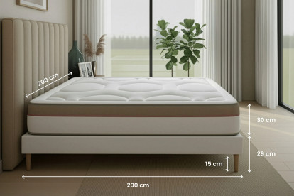 Ensemble Matelas Sommier 200x200 cm - Sommier Beige (en kit) - Le Cosy