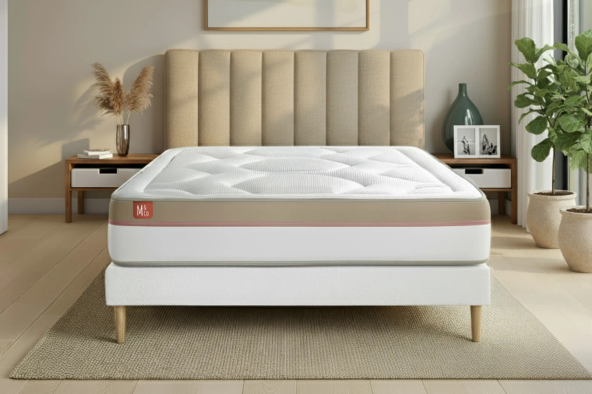 Ensemble Matelas Sommier 160x200 cm - Sommier Blanc (déjà monté) - Le Cosy
