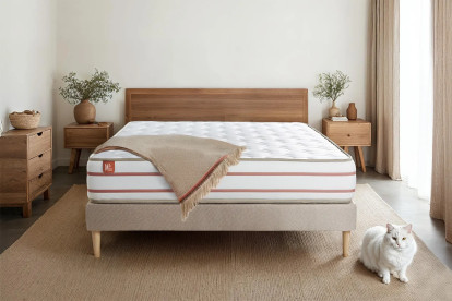 Ensemble Matelas Sommier 140x200 cm - Sommier Beige (déjà monté) - Le Doux