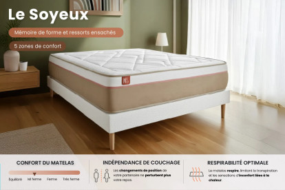 Matelas 90x200 cm Ressorts ensachés et Mémoire de forme - Le Soyeux