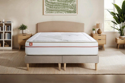 Pack lit complet 180x200 cm - Matelas + 2 Sommiers Beiges + 2 oreillers + Couette - Le Paisible