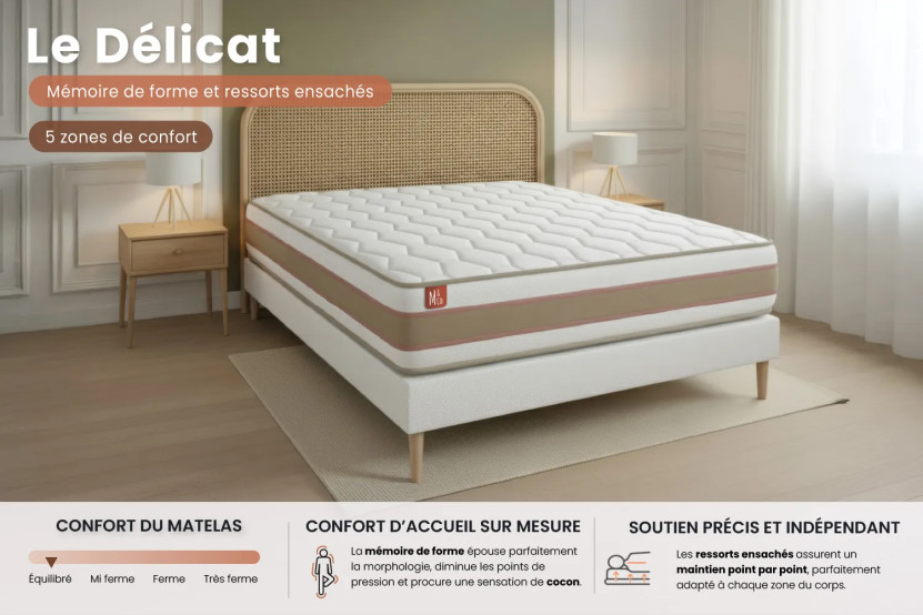 Ensemble Matelas Sommier 200x200 cm - 2 Sommiers Beige - Le Délicat