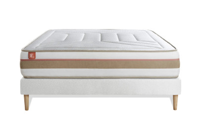 Ensemble Matelas Sommier 140x190 cm - Sommier Blanc (déjà monté) - Le Tendre