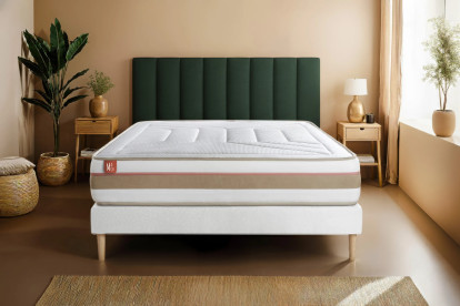 Ensemble Matelas Sommier 140x200 cm - Sommier Blanc (déjà monté) - Le Tendre