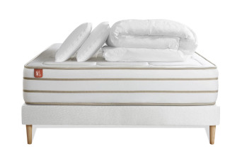 Pack lit complet 140x200 cm - Matelas + Sommier Blanc + 2 oreillers + Couette - Le Douillet
