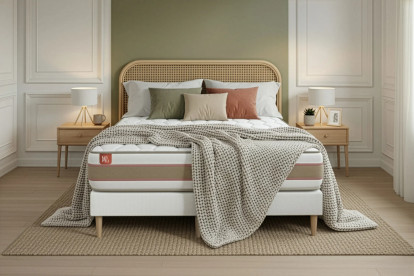 Pack lit complet 160x200 cm - Matelas + 2 Sommiers Blancs + 2 oreillers + Couette - Le Délicat