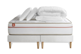 Pack lit complet 180x200 cm - Matelas + 2 Sommiers Blancs + 2 oreillers + Couette - Le Paisible