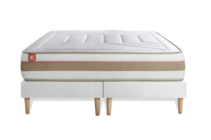 Pack lit complet 160x200 cm - Matelas + 2 Sommiers Blancs + 2 oreillers + Couette - Le Tendre
