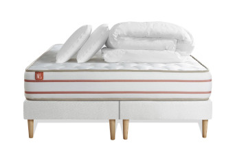 Pack lit complet 200x200 cm - Matelas + 2 Sommiers Blancs + 2 oreillers + Couette - Le Doux