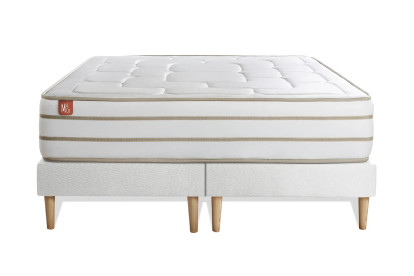 Pack lit complet 160x200 cm - Matelas + 2 Sommiers Blancs + 2 oreillers + Couette - Le Douillet