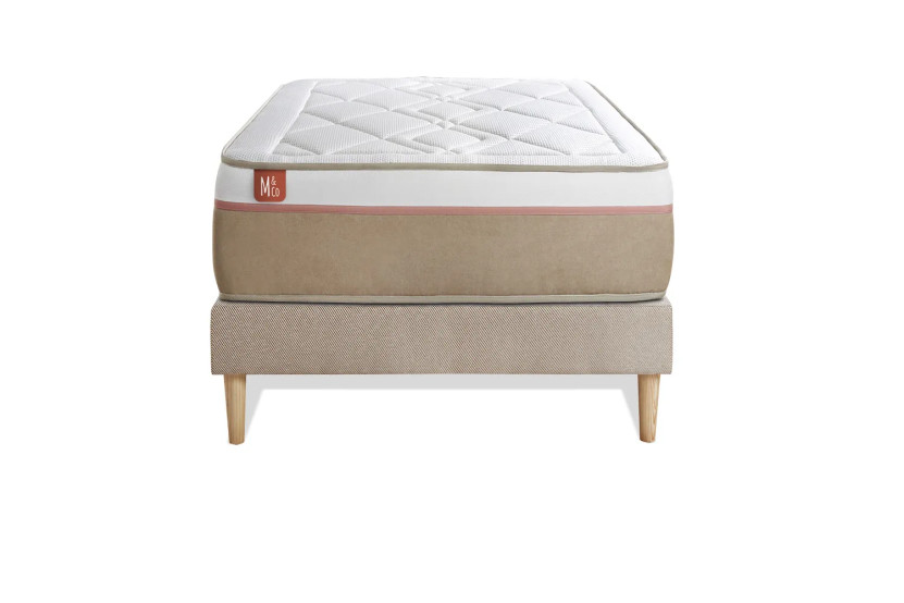 Ensemble Matelas Sommier 90x190 cm - Sommier Beige (en kit) - Le Soyeux