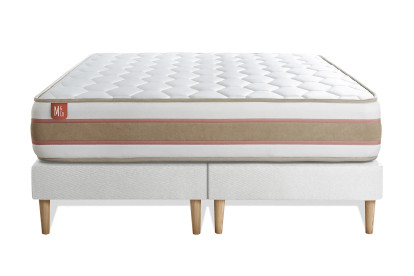 Pack lit complet 160x200 cm - Matelas + 2 Sommiers Blancs + 2 oreillers + Couette - Le Délicat