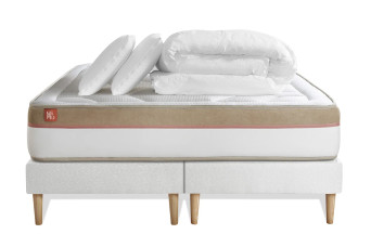 Pack lit complet 200x200 cm - Matelas + 2 Sommiers Blancs + 2 oreillers + Couette - Le Cosy