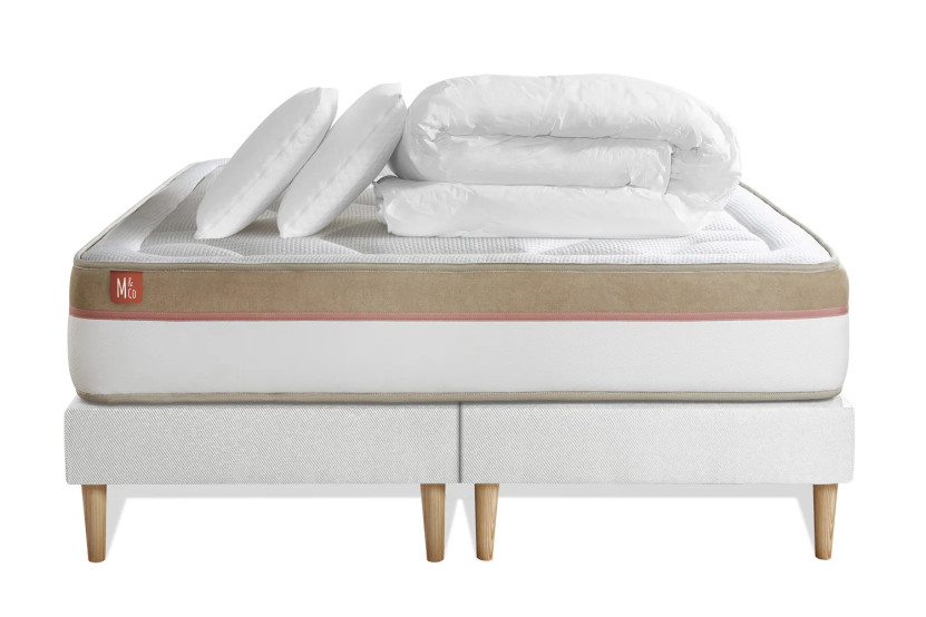 Pack lit complet 200x200 cm - Matelas + 2 Sommiers Blancs + 2 oreillers + Couette - Le Cosy