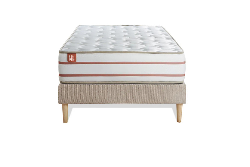 Ensemble Matelas Sommier 90x190 cm - Sommier Beige (déjà monté) - Le Doux
