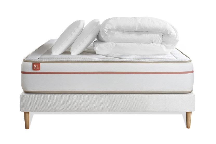 Pack lit complet 160x200 cm - Matelas + Sommier Blanc + 2 oreillers + Couette - Le Paisible