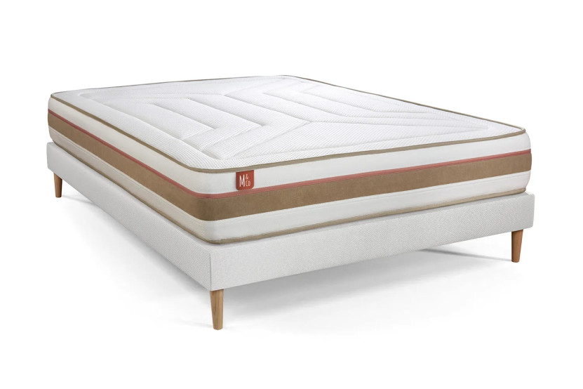 Ensemble Matelas Sommier 140x200 cm - Sommier Blanc (déjà monté) - Le Tendre