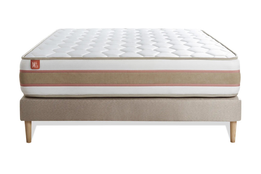 Ensemble Matelas Sommier 140x190 cm - Sommier Beige (déjà monté) - Le Délicat