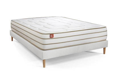 Pack lit complet 140x200 cm - Matelas + Sommier Blanc (en kit) + 2 oreillers + Couette - Le Douillet