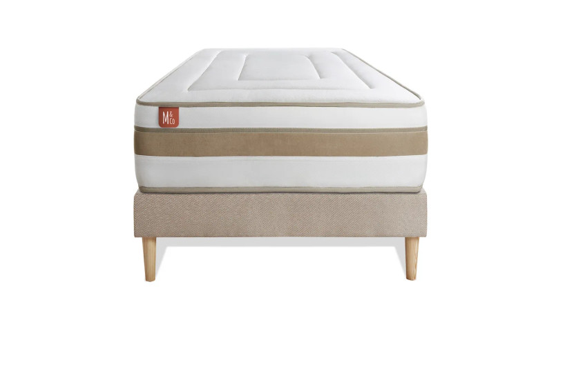 Ensemble Matelas Sommier 90x190 cm - Sommier Beige (déjà monté) - Le Raffiné