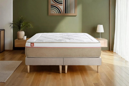 Pack lit complet 200x200 cm - Matelas + 2 Sommiers Beiges + 2 oreillers + Couette - Le Soyeux