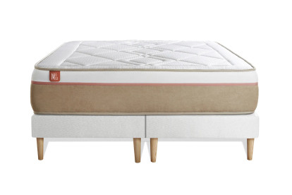 Pack lit complet 200x200 cm - Matelas + 2 Sommiers Blancs + 2 oreillers + Couette - Le Soyeux