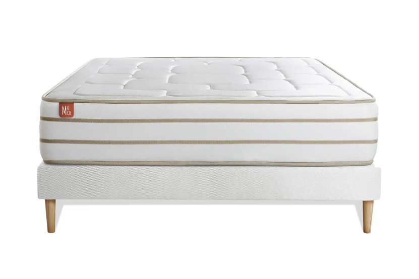 Ensemble Matelas Sommier 140x190 cm - Sommier Blanc (déjà monté) - Le Douillet