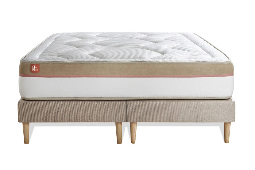Pack lit complet 200x200 cm - Matelas + 2 Sommiers Beiges + 2 oreillers + Couette - Le Cosy