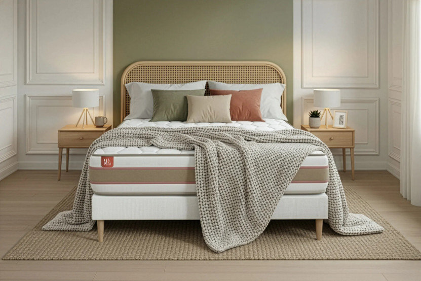 Pack lit complet 140x200 cm - Matelas + Sommier Blanc + 2 oreillers + Couette - Le Délicat