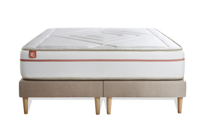 Pack lit complet 180x200 cm - Matelas + 2 Sommiers Beiges + 2 oreillers + Couette - Le Paisible