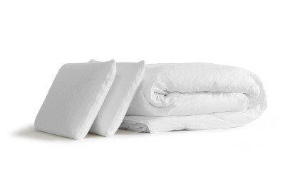 Pack lit complet 140x200 cm - Matelas + Sommier Blanc + 2 oreillers + Couette - Le Douillet