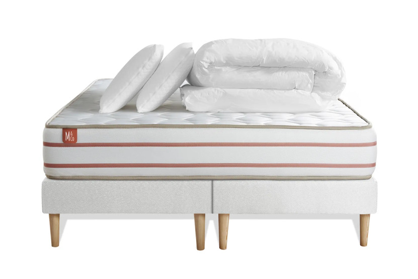 Pack lit complet 160x200 cm - Matelas + 2 Sommiers Blancs + 2 oreillers + Couette - Le Doux
