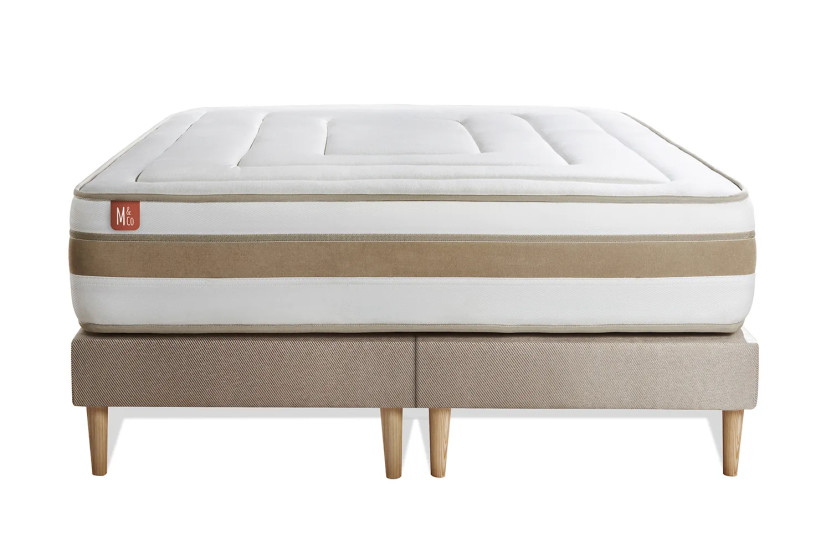 Pack lit complet 160x200 cm - Matelas + 2 Sommiers Beiges + 2 oreillers + Couette - Le Raffiné