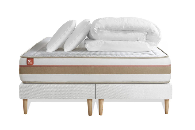 Pack lit complet 180x200 cm - Matelas + 2 Sommiers Blancs + 2 oreillers + Couette - Le Tendre