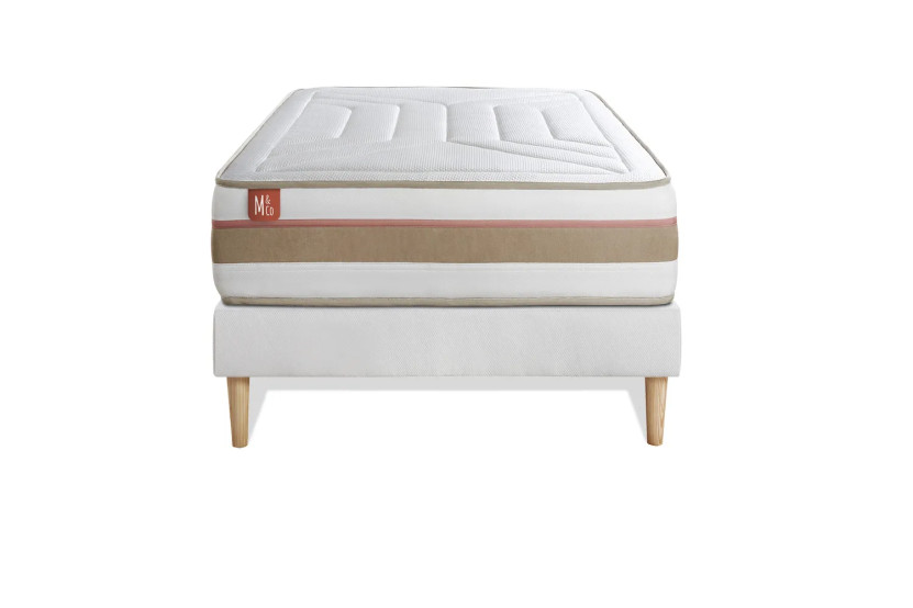 Ensemble Matelas Sommier 90x200 cm - Sommier Blanc (déjà monté) - Le Tendre