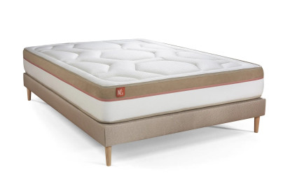 Pack lit complet 140x190 cm - Matelas + Sommier Beige (en kit) + 2 oreillers + Couette - Le Cosy