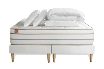 Pack lit complet 160x200 cm - Matelas + 2 Sommiers Blancs + 2 oreillers + Couette - Le Douillet