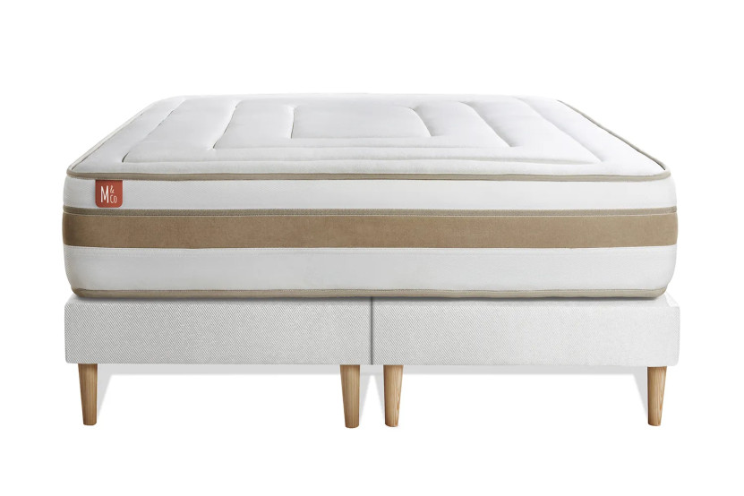 Pack lit complet 160x200 cm - Matelas + 2 Sommiers Blancs + 2 oreillers + Couette - Le Raffiné