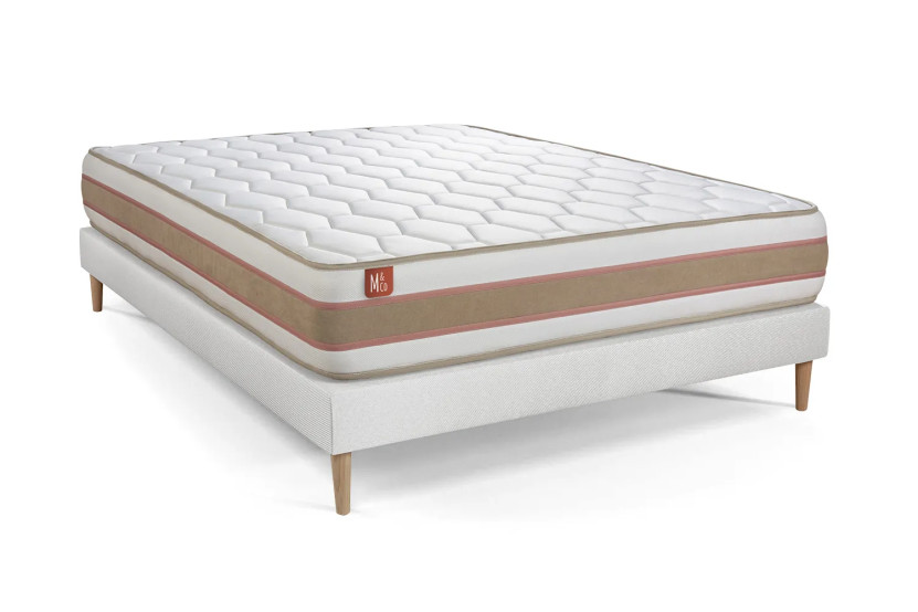 Ensemble Matelas Sommier 140x190 cm - Sommier Blanc (déjà monté) - Le Délicat