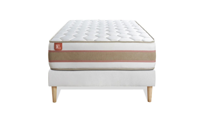 Ensemble Matelas Sommier 90x190 cm - Sommier Blanc (déjà monté) - Le Délicat