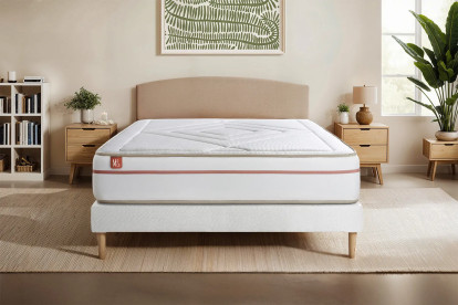 Pack lit complet 140x190 cm - Matelas + Sommier Blanc (en kit) + 2 oreillers + Couette - Le Paisible