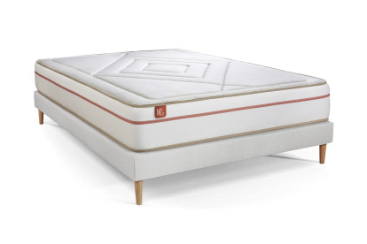 Ensemble Matelas Sommier 140x190 cm - Sommier Blanc (déjà monté) - Le Paisible